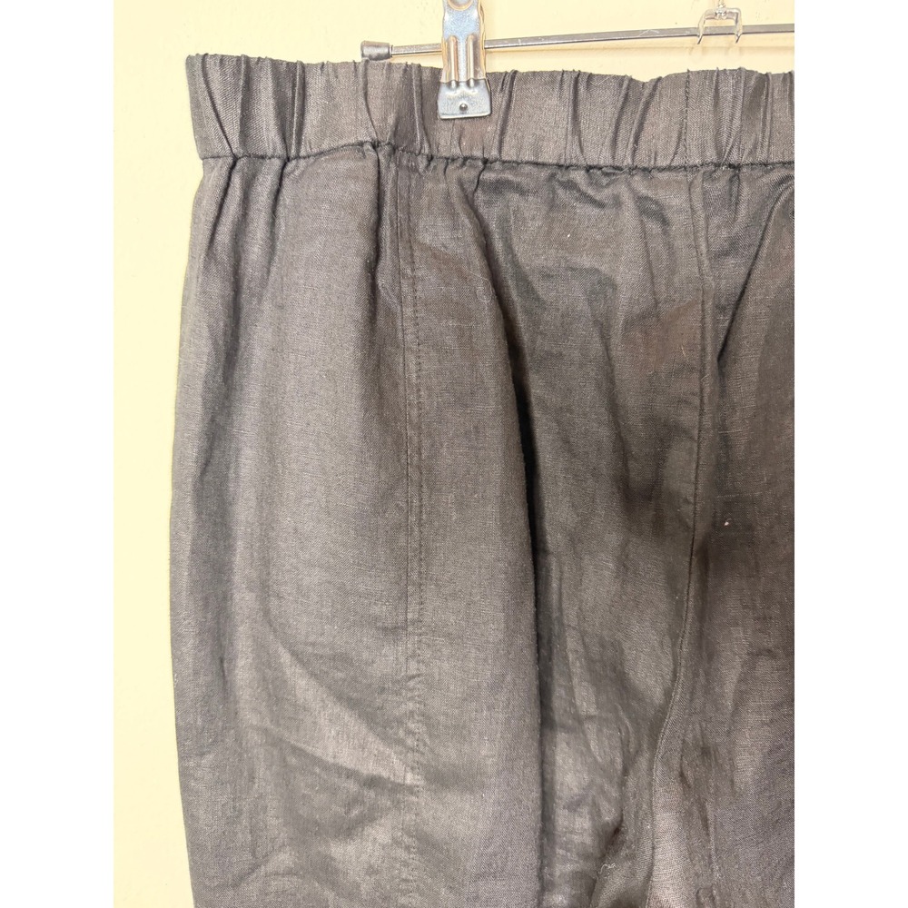 Eileen Fisher Lantern Pant Women Medium Black Organic Linen Elastic Waist Barrel - Picture 6 of 11